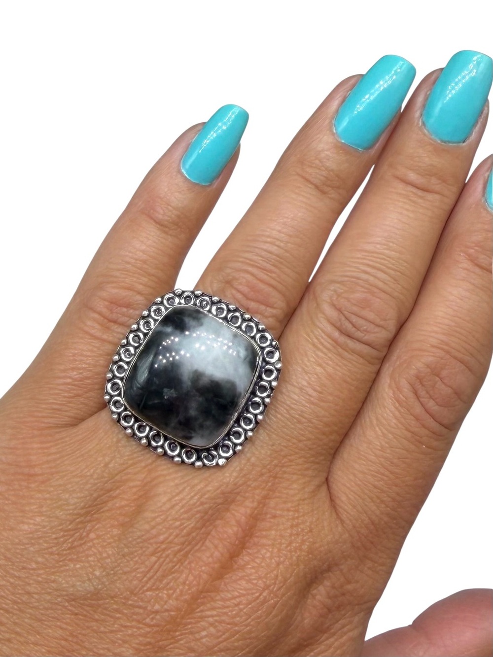 White Buffalo Turquoise Ring Size 9.5 925 Sterling Silver Overlay - Picture 2 of 6